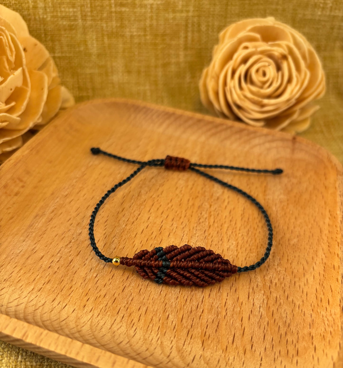 Rust & Teal Macrame Leaf Bracelet