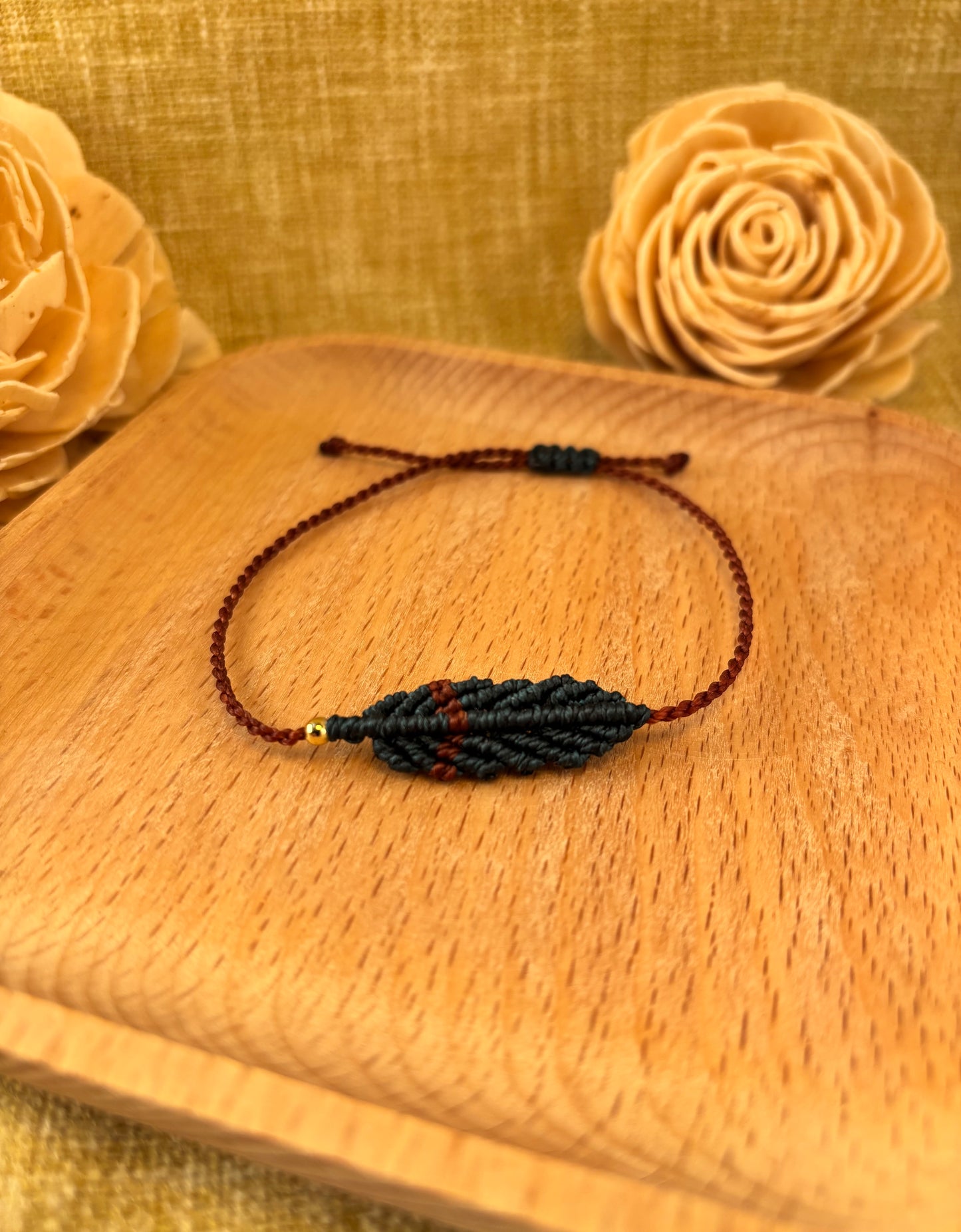 Rust & Peacock Macrame Leaf Bracelet