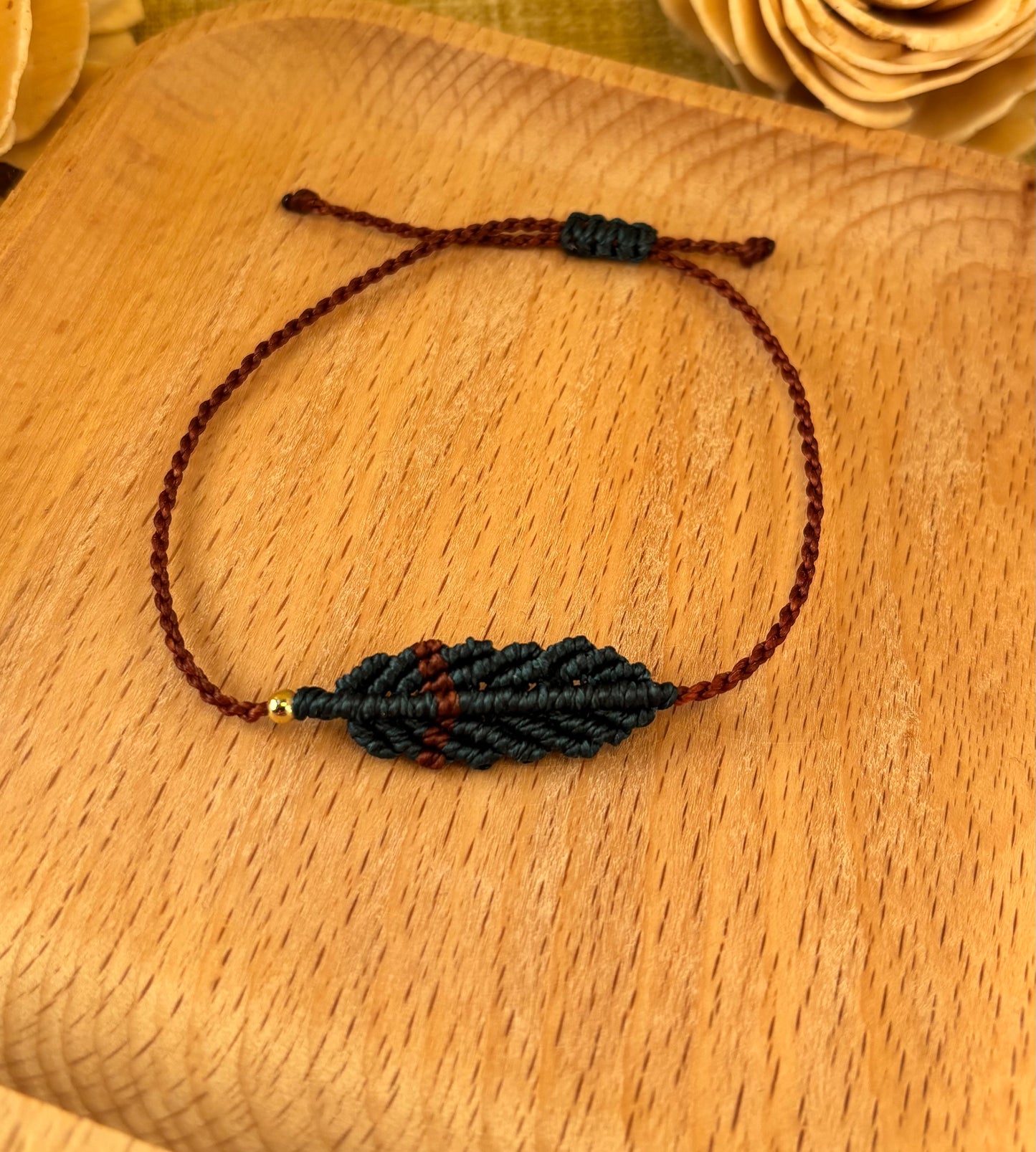 Rust & Peacock Macrame Leaf Bracelet