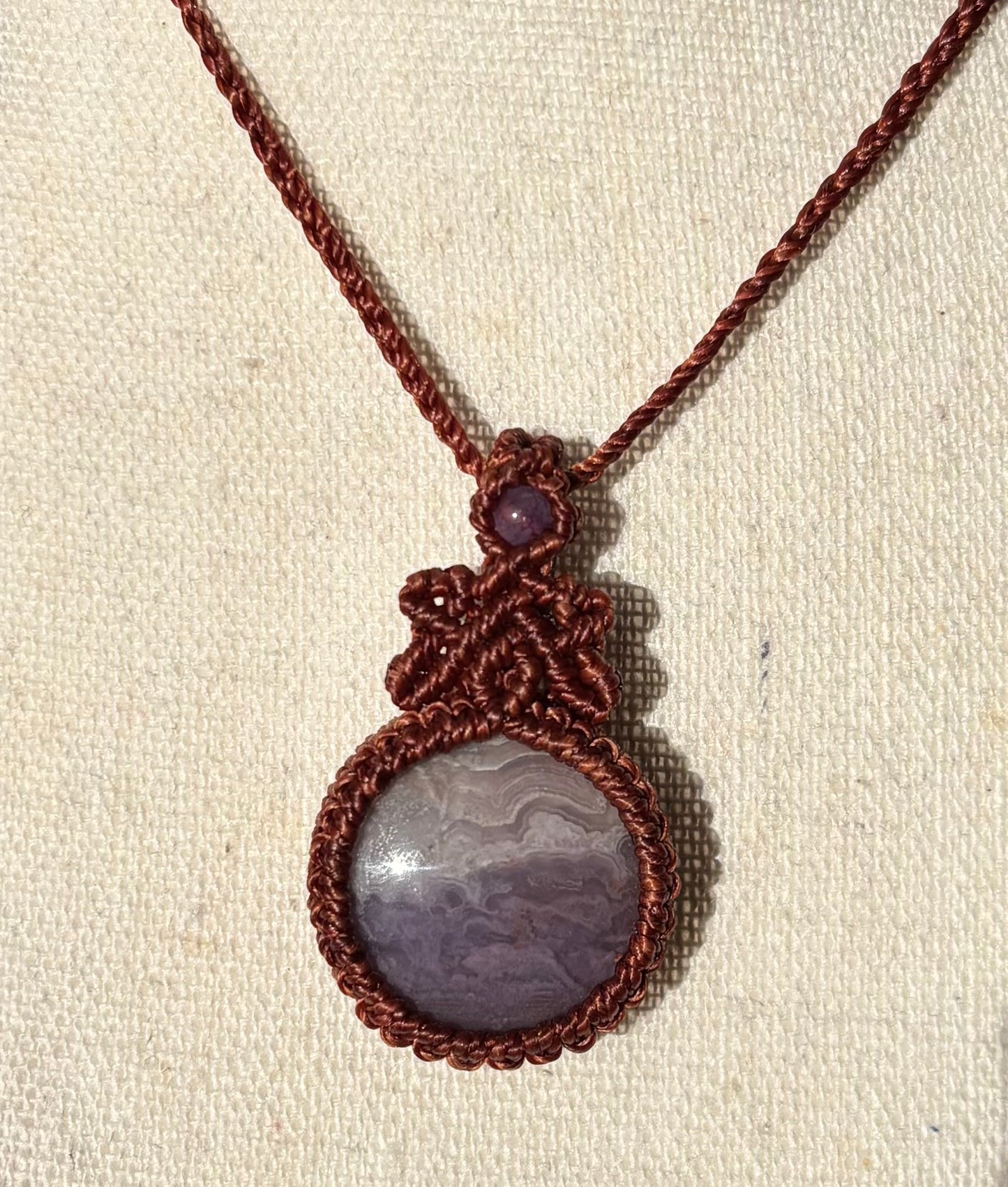 Handcrafted Macramé Necklace – Purple Agate Pendant