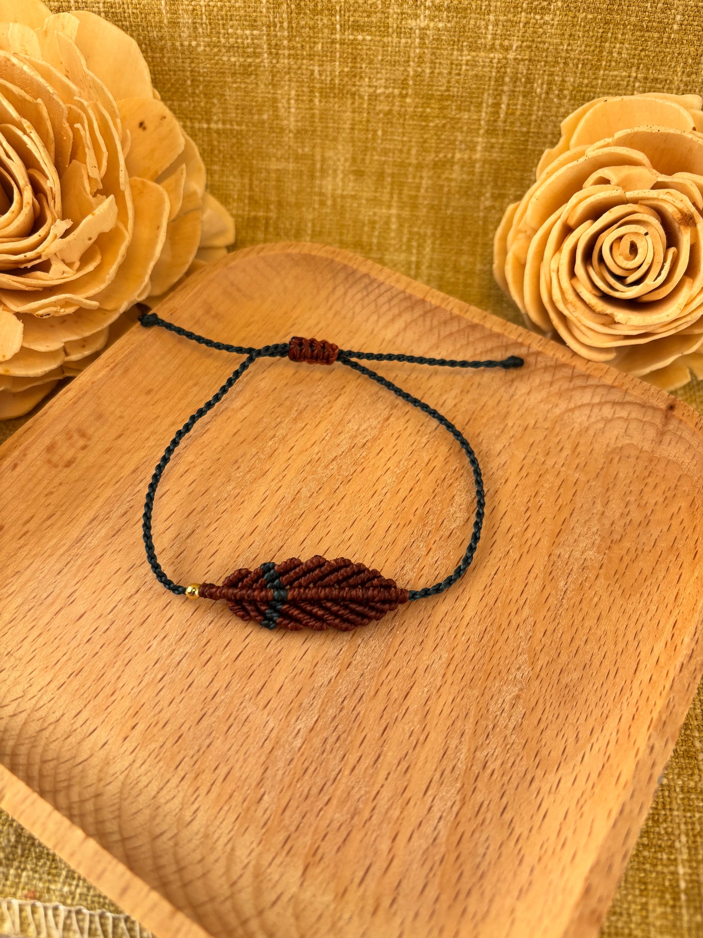 Rust & Teal Macrame Leaf Bracelet