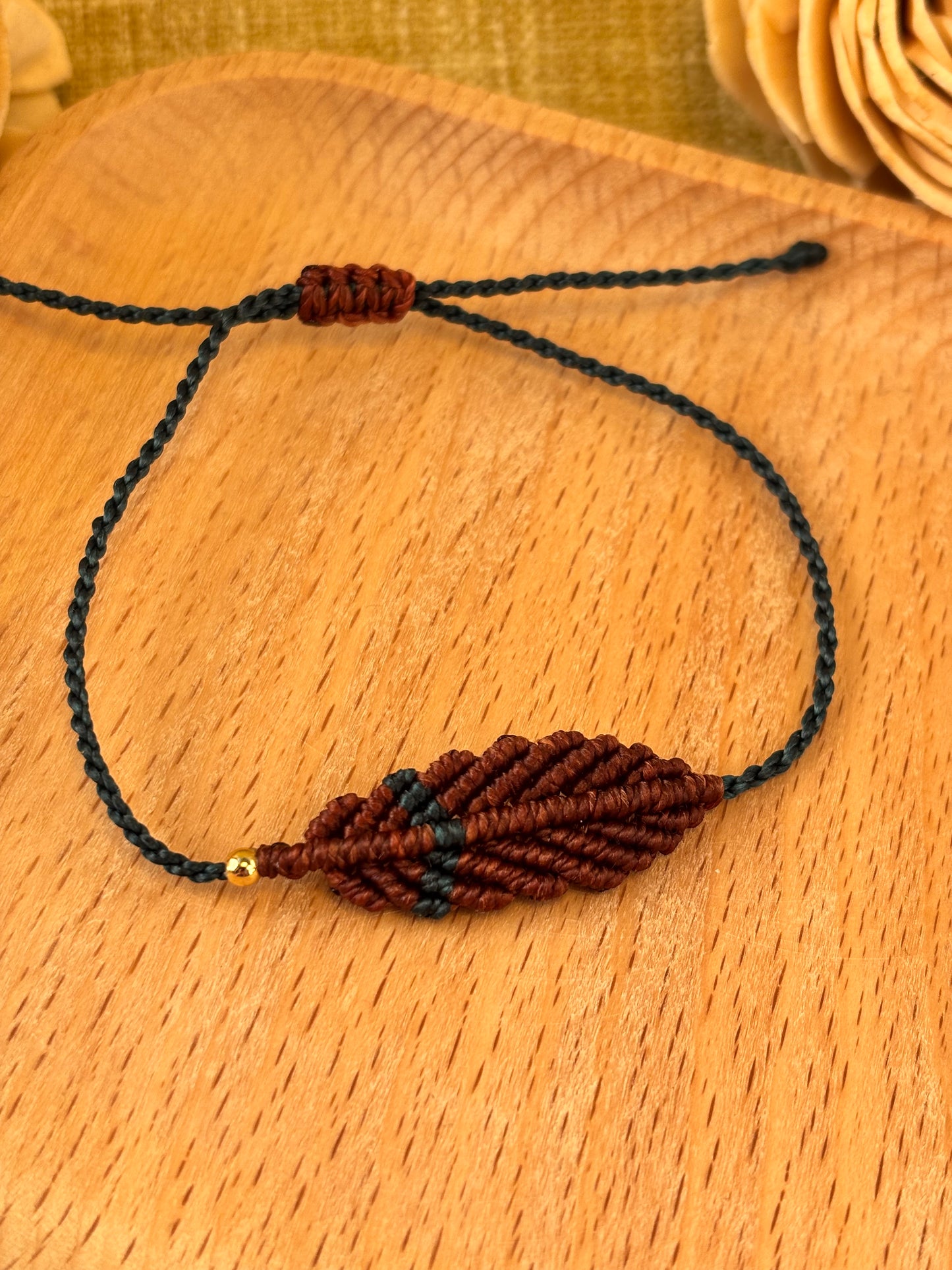 Rust & Teal Macrame Leaf Bracelet