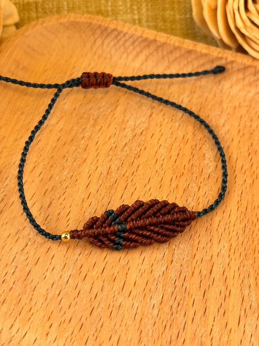 Rust & Teal Macrame Leaf Bracelet