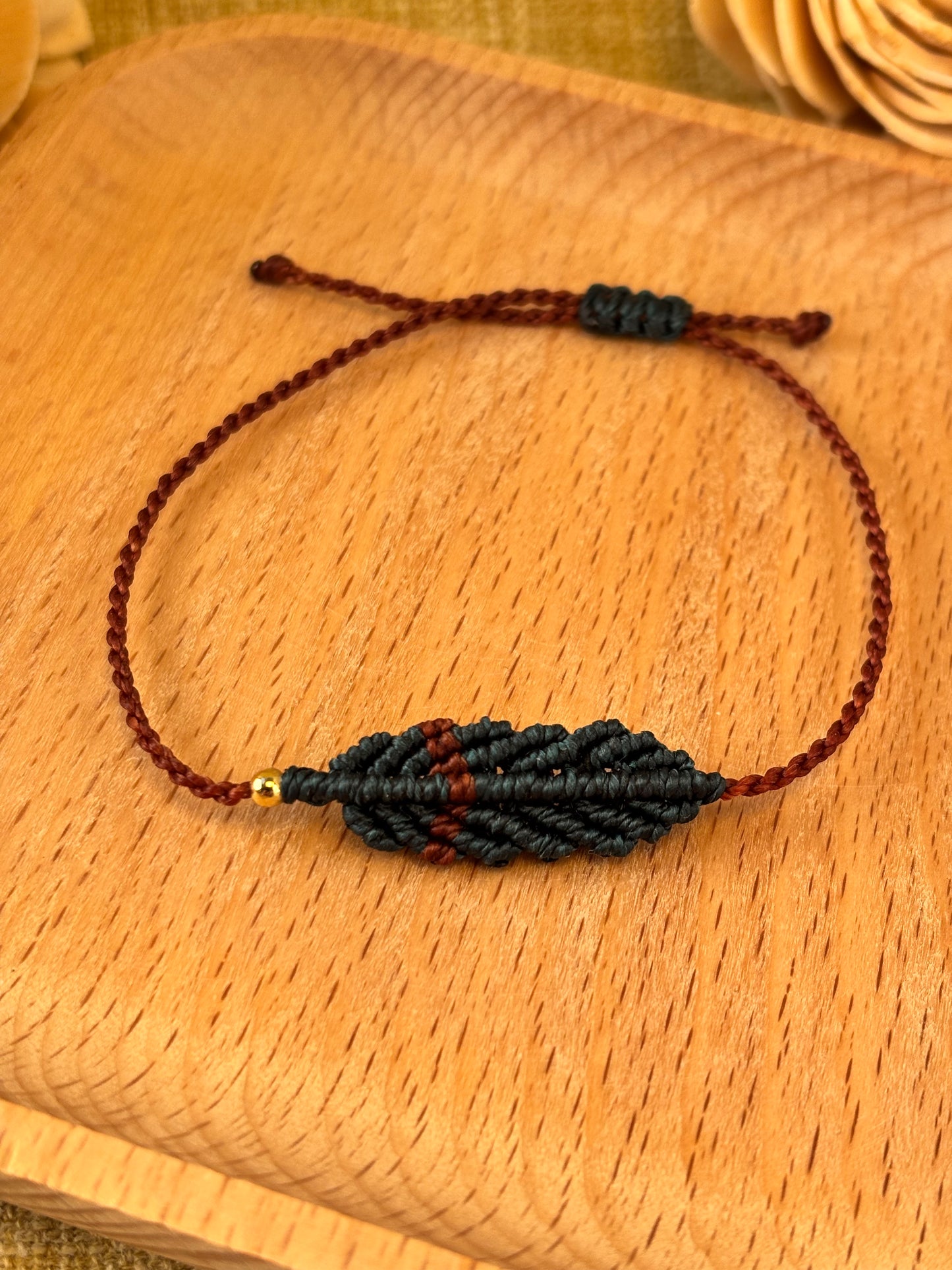 Rust & Peacock Macrame Leaf Bracelet