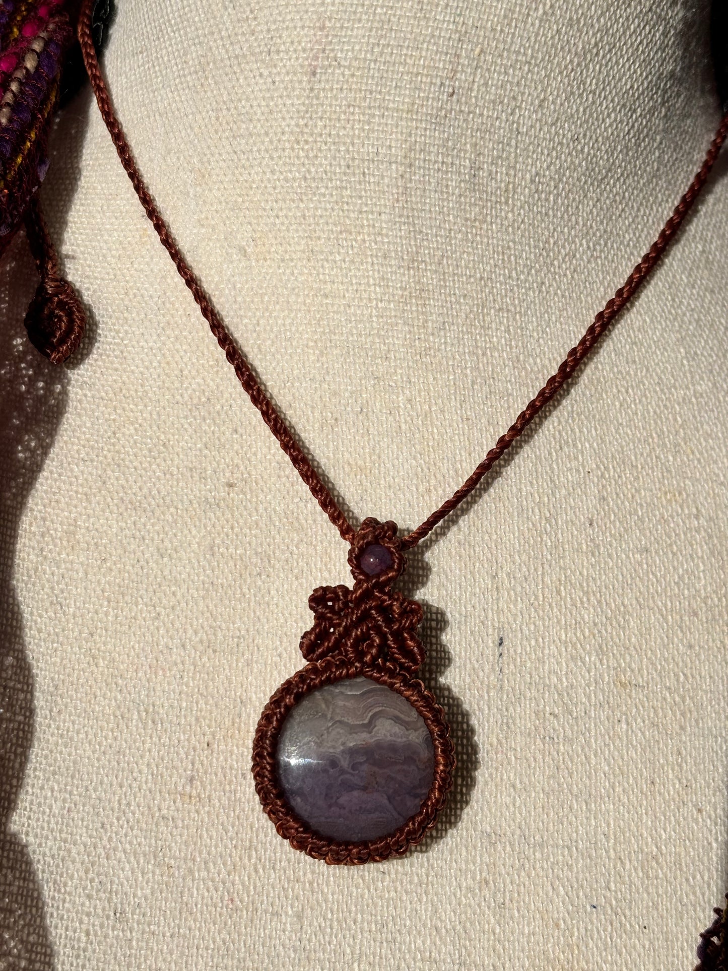 Handcrafted Macramé Necklace – Purple Agate Pendant