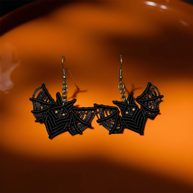 Macrame Bat Earrings