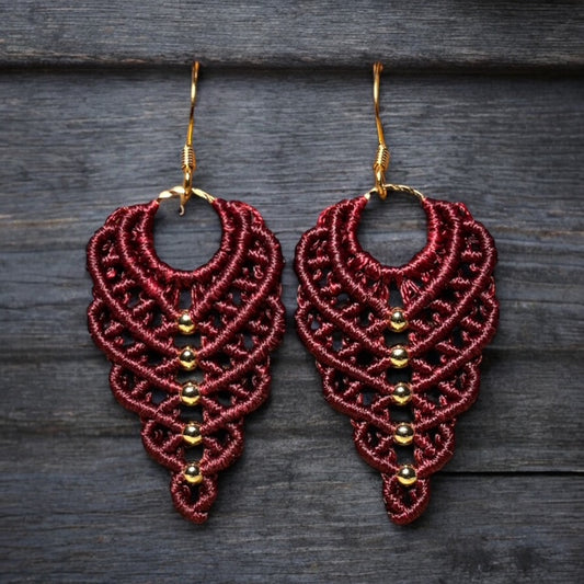 Burgundy Macrame Layered Earrings